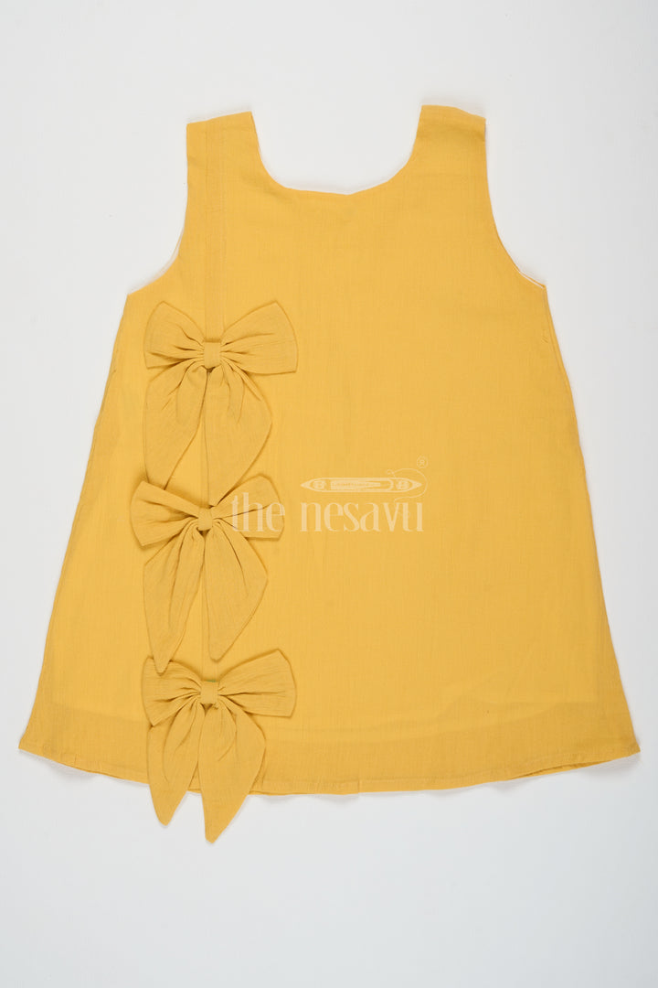 Baby Cotton Frocks with Bow Detail Yellow 1st Birthday Frock