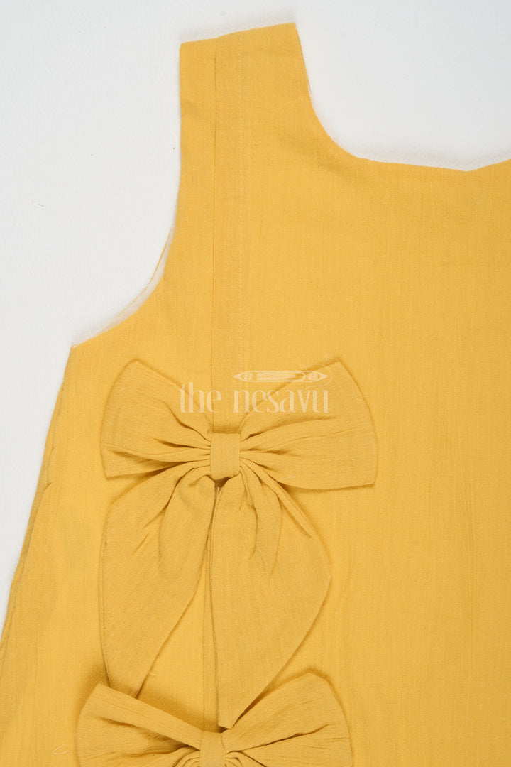 Baby Cotton Frocks with Bow Detail Yellow 1st Birthday Frock