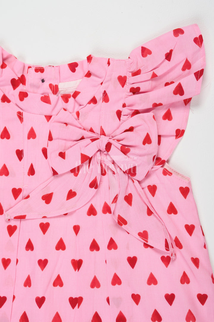 Pure Cotton Baby Dresses Frocks for Girls in Pink with Flutter Sleeves and Heart Print