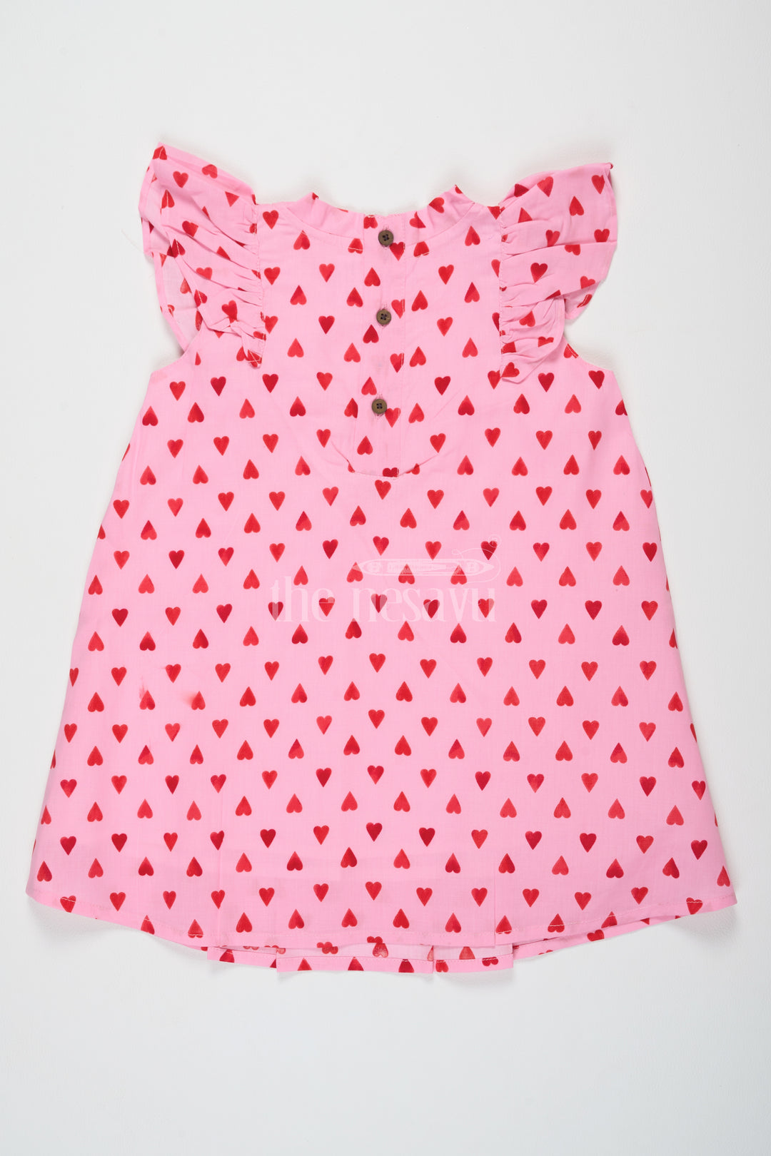 Pure Cotton Baby Dresses Frocks for Girls in Pink with Flutter Sleeves and Heart Print