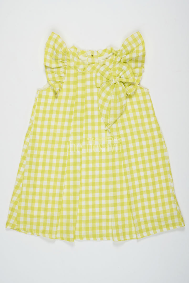 Pure Cotton Casual Baby Frocks for Girls in Yellow with Gingham Checks and Flutter Sleeves