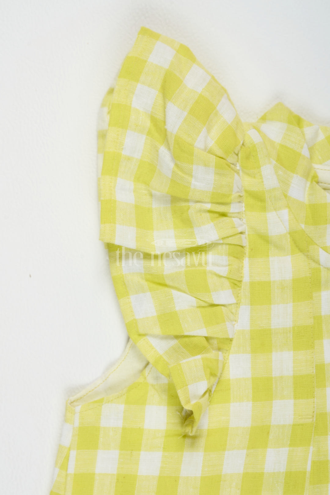 Pure Cotton Casual Baby Frocks for Girls in Yellow with Gingham Checks and Flutter Sleeves