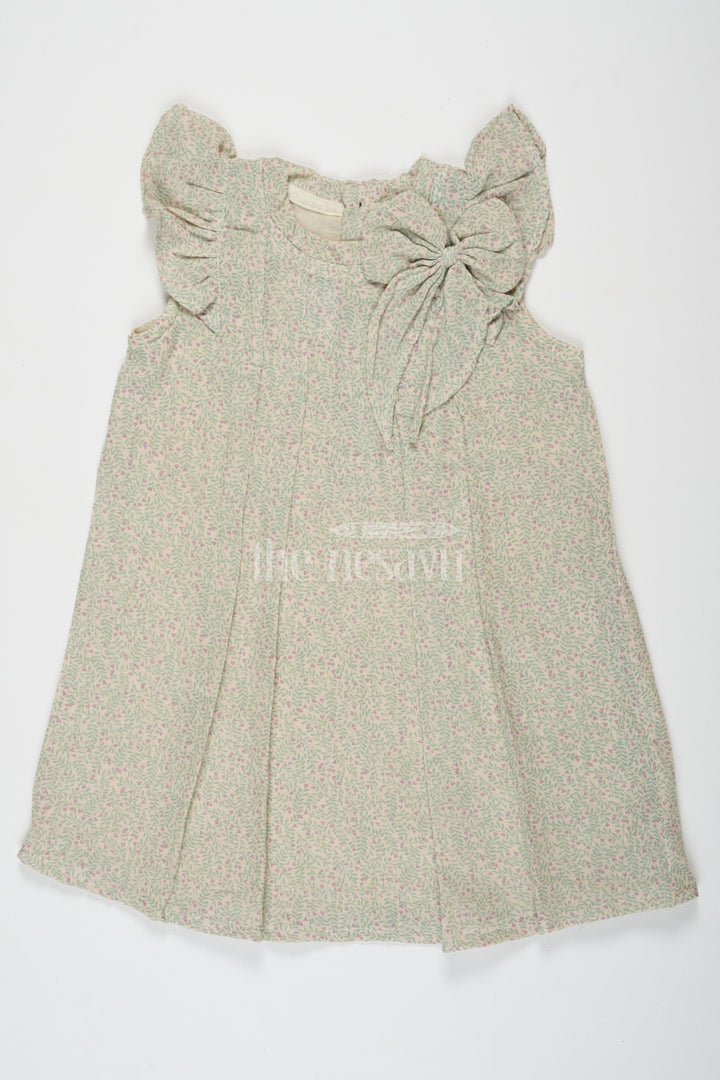 Organic Muslin Girls Cotton Printed Frock with Ruffle Shoulders and Animal Print