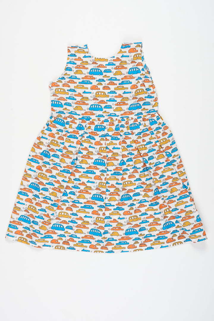 Adorable Casual Cotton Frock for Baby Girls with Fun Car Print Comfortable Everyday Wear