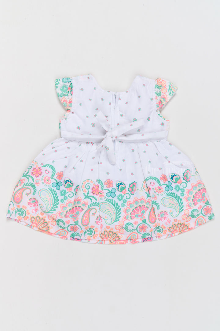 Short Frock Cotton for Girls with Vibrant Paisley Prints and Decorative Bow