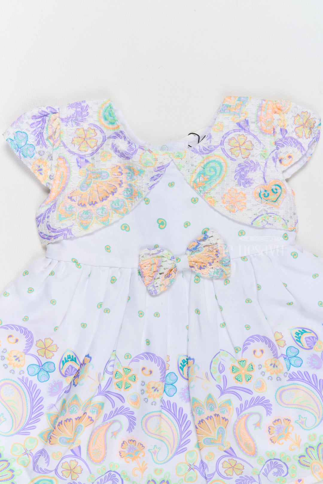 Cotton Knee-Length Frock for Girls with Paisley Prints and Charming Bow