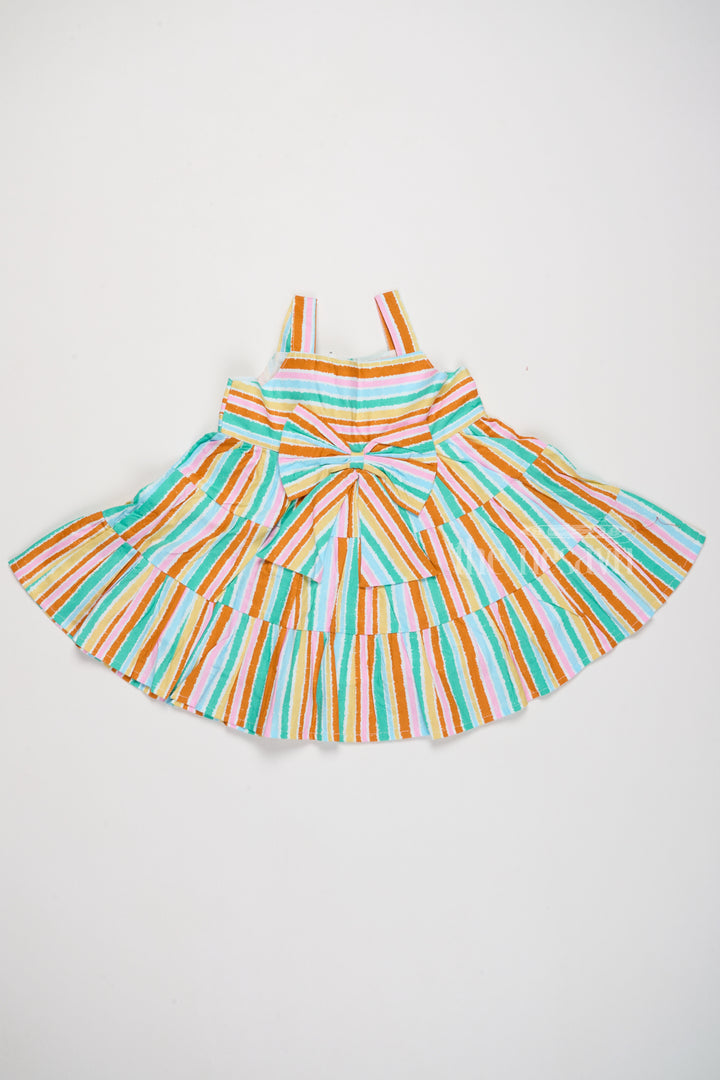 New Cotton Frock for Girls with Striped Patterns and Oversized Bow