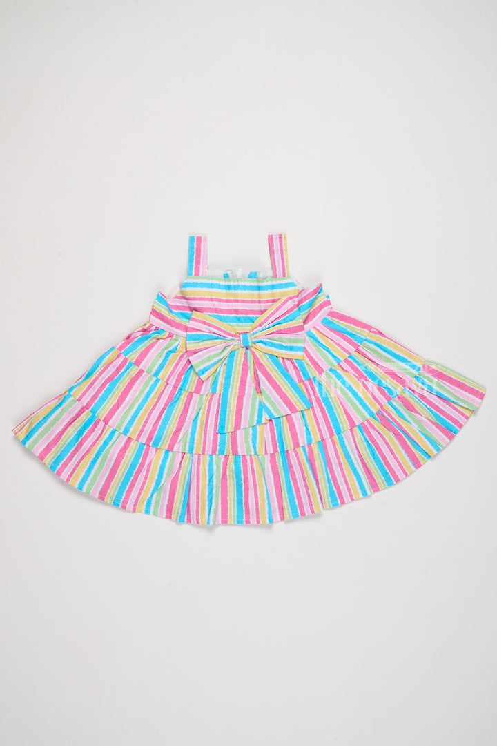 Cotton Ki Frock for Girls with Striped Pattern and Decorative Bow