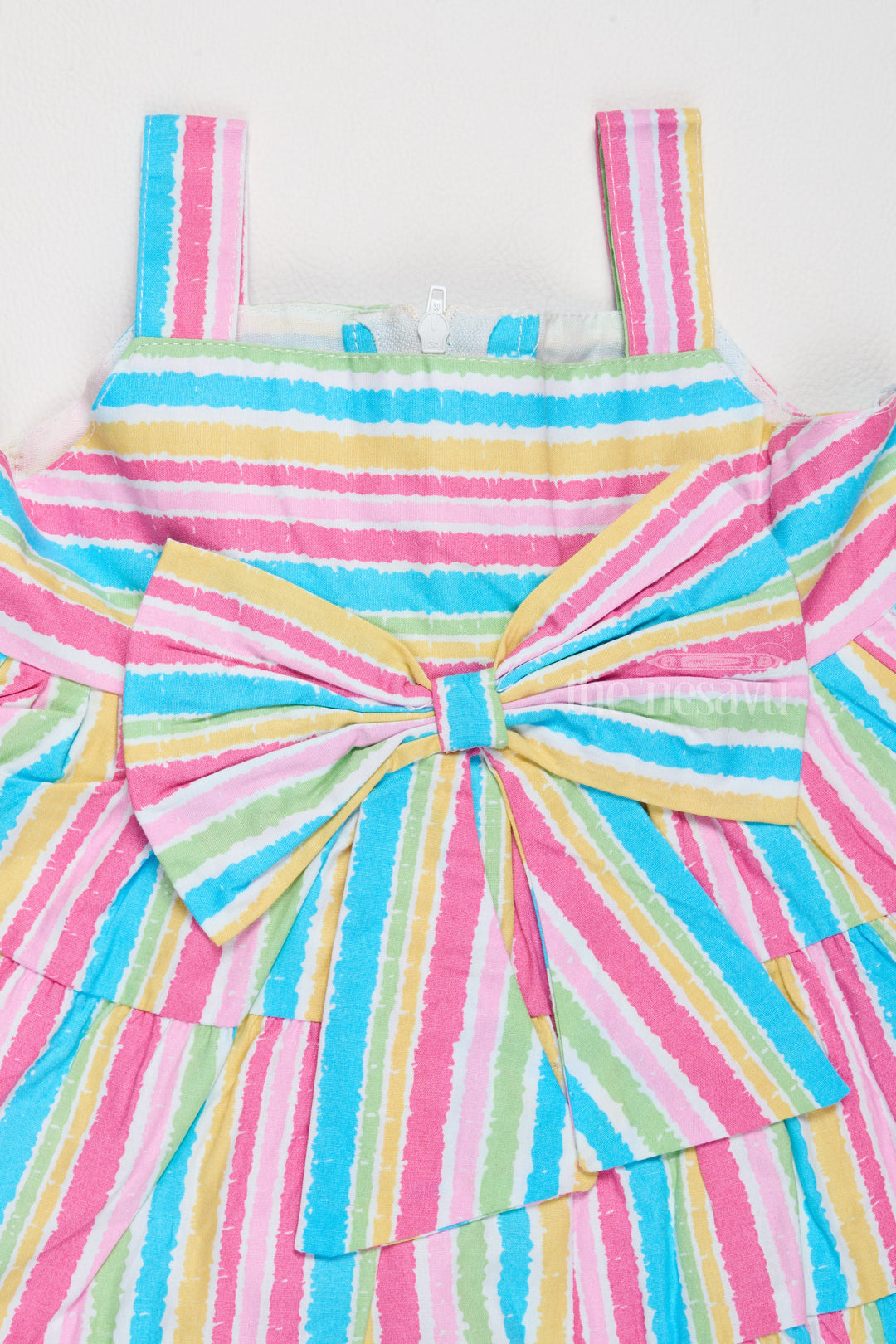 Cotton Ki Frock for Girls with Striped Pattern and Decorative Bow