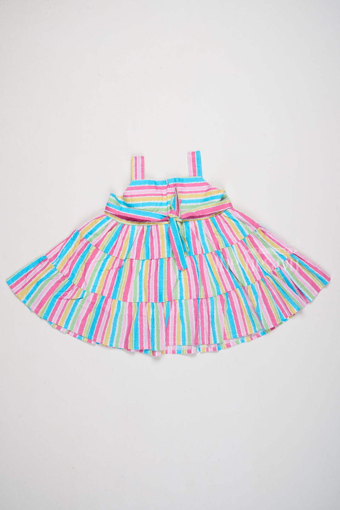 Cotton Ki Frock for Girls with Striped Pattern and Decorative Bow