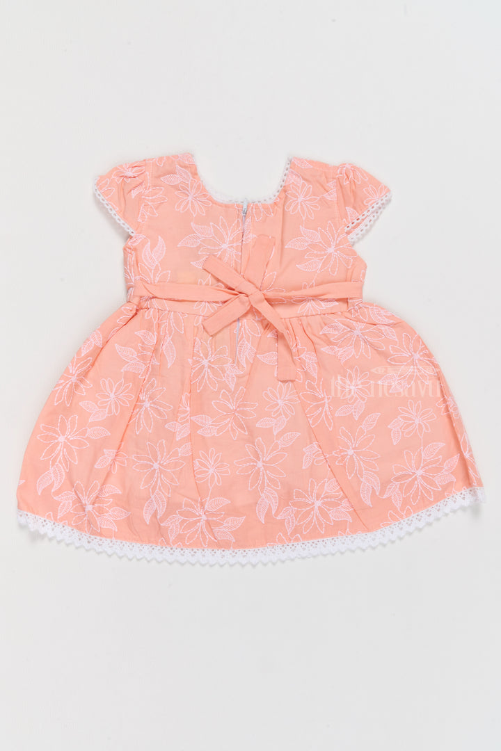 Cotton Mini Dress for Girls with Embroidered Floral Design and Lace Trim