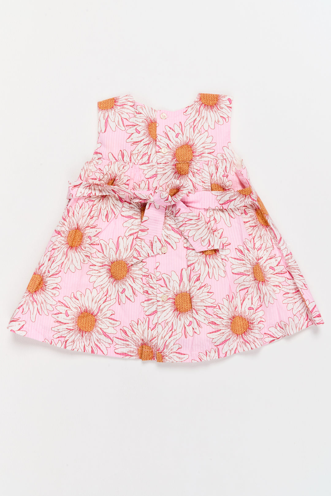 Soft Baby Dress for Girls with Pink Daisy Print and Bow Accent