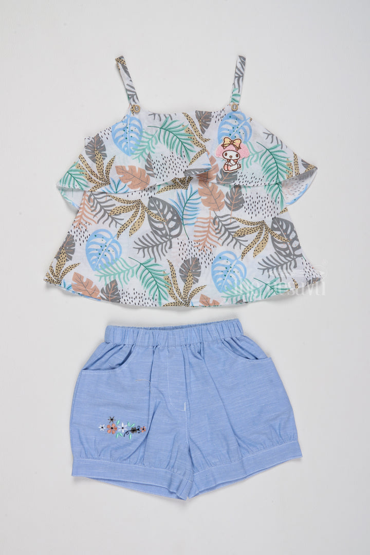 Stylish Newborn Baby Girl Clothes with Tropical Print and Denim Shorts