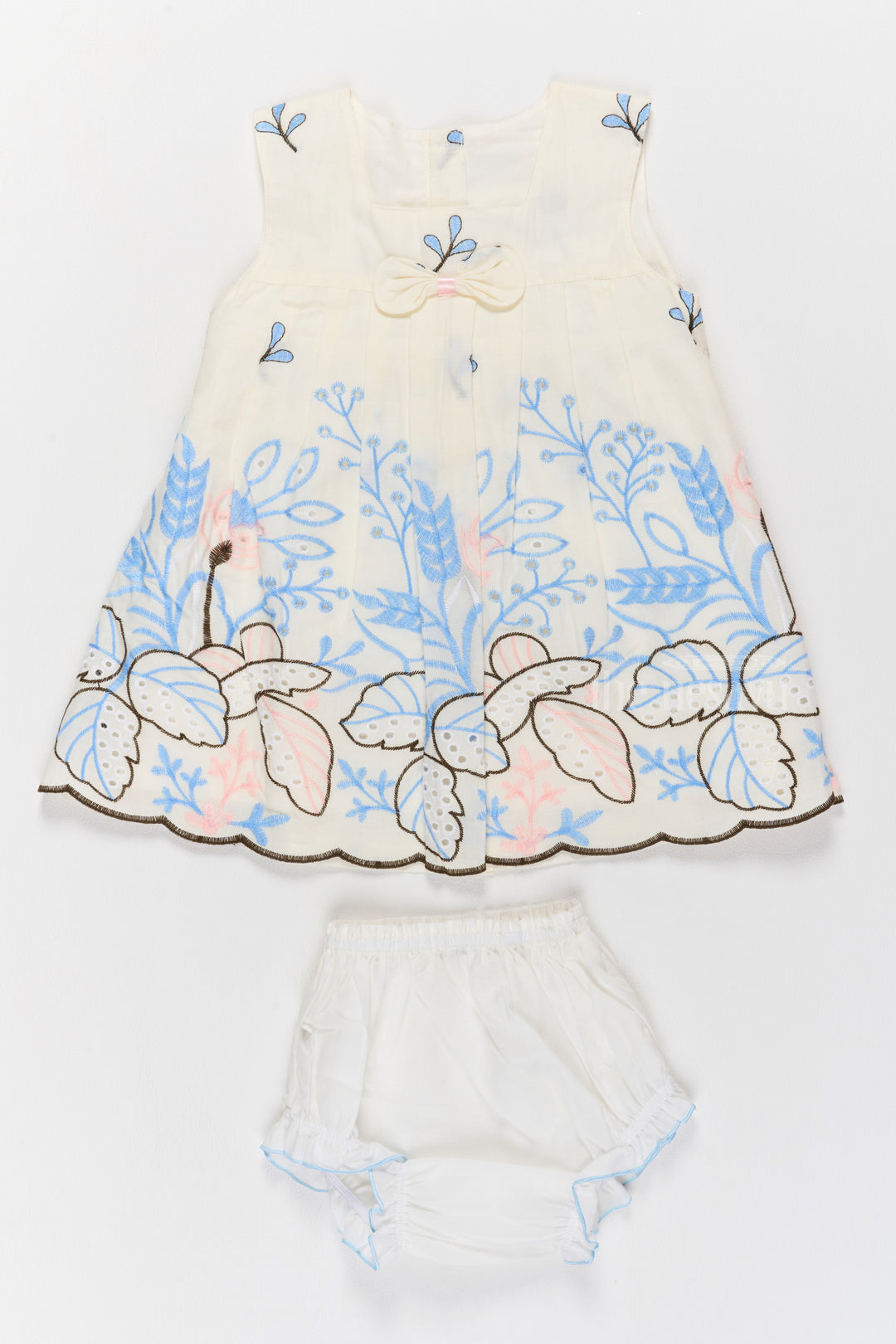 Daily Wear Newborn Baby Girl Clothes with Delicate Blue Floral Embroidery