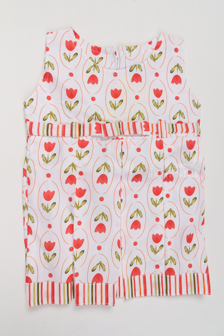 Baby One Piece Cotton Frock with Adorable Tulip Print and Pleated Design