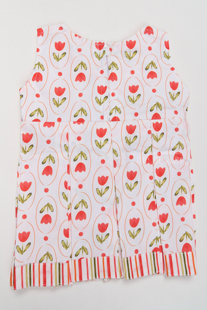 Baby One Piece Cotton Frock with Adorable Tulip Print and Pleated Design