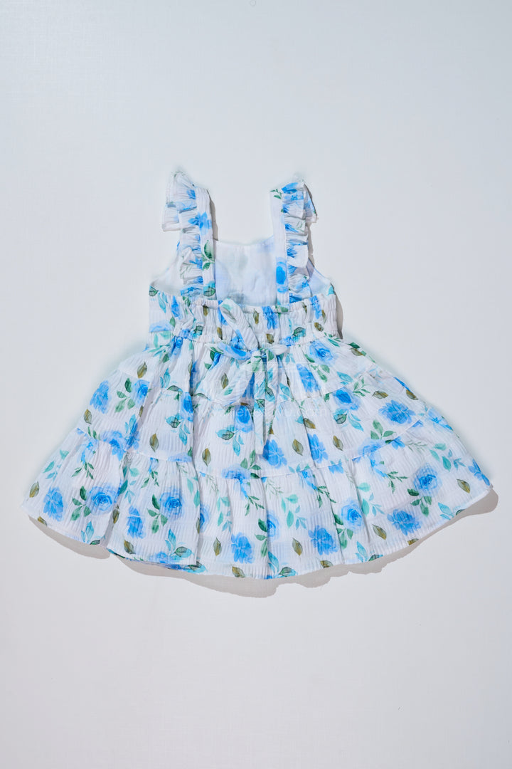 Baby Girls Floral Printed Frock in Blended Silk Popcorn Fabric with Bow Detail