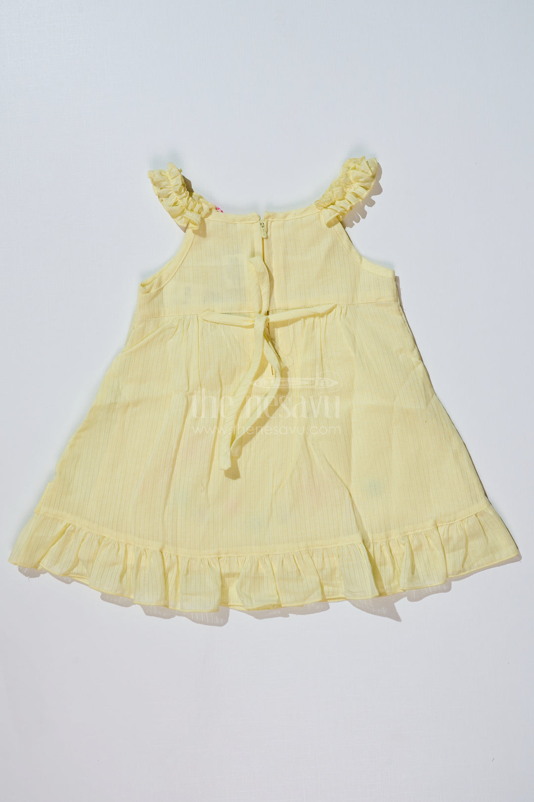 Baby Girls Yellow Cotton Frock with Floral Embroidery and Ruffled Straps for Everyday Wear