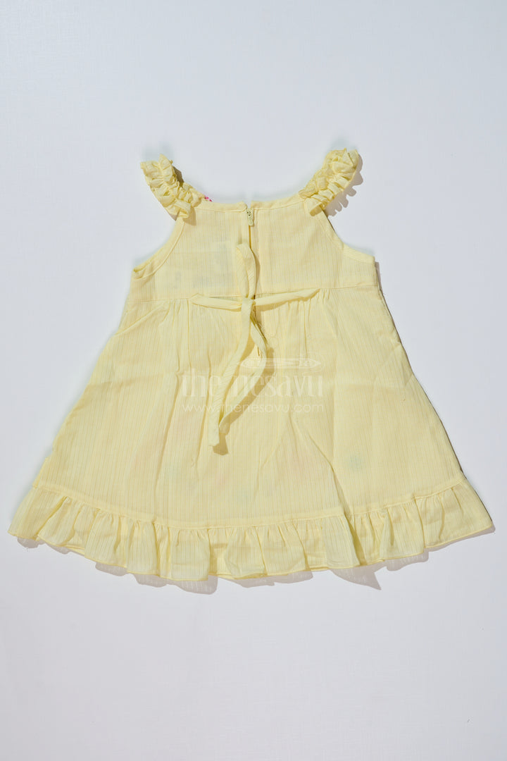 Baby Girls Yellow Cotton Frock with Floral Embroidery and Ruffled Straps for Everyday Wear