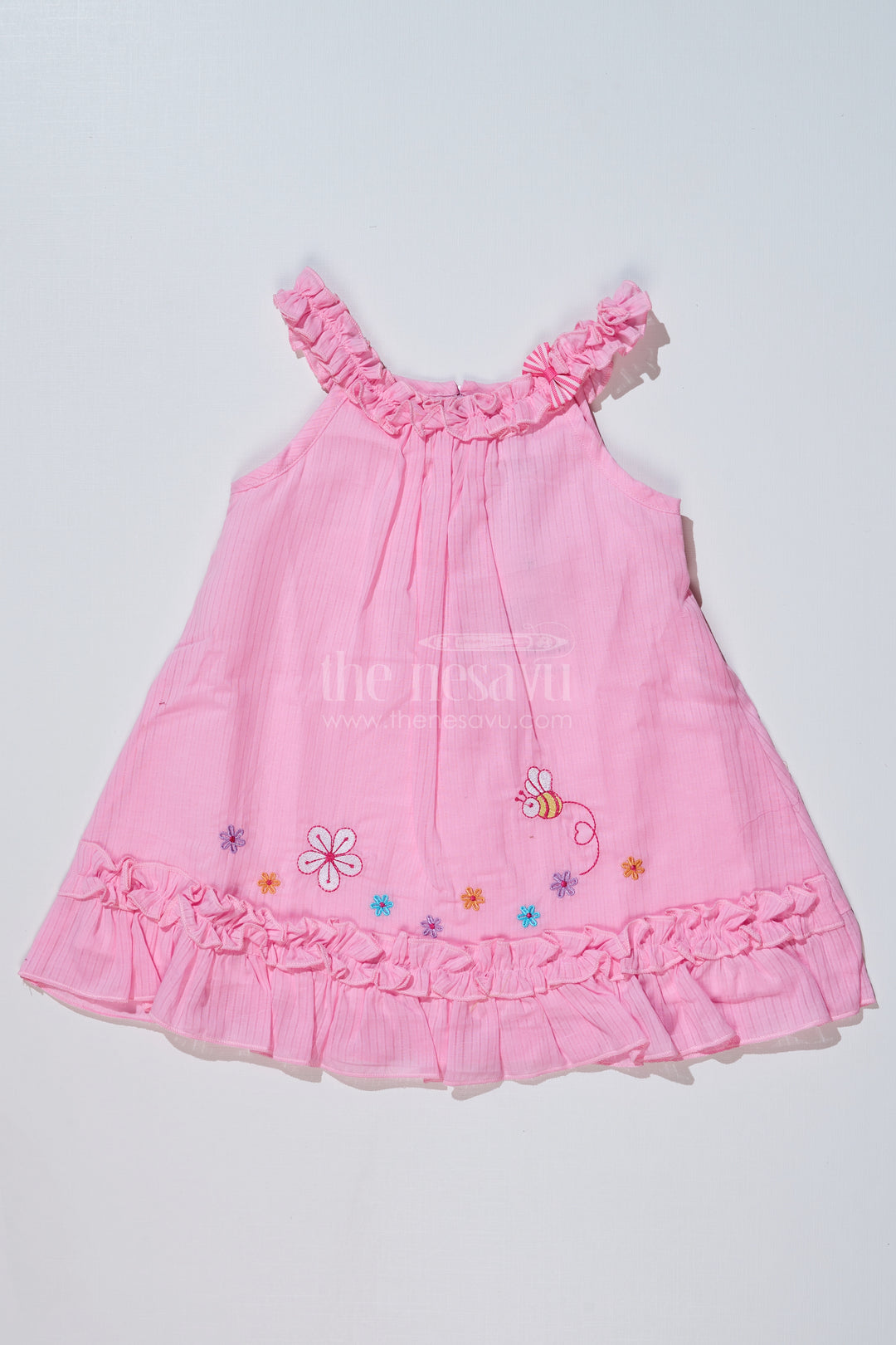 Baby Girls Frock for Birthday in Cotton with Embroidered Floral Details and Ruffled Straps