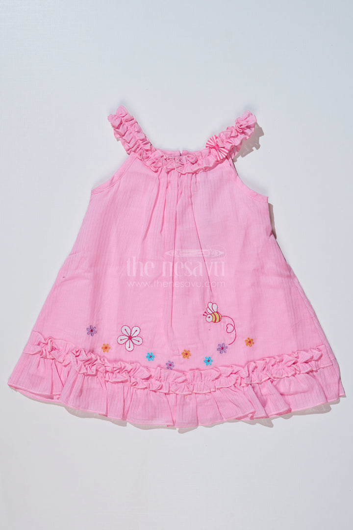 Baby Girls Frock for Birthday in Cotton with Embroidered Floral Details and Ruffled Straps