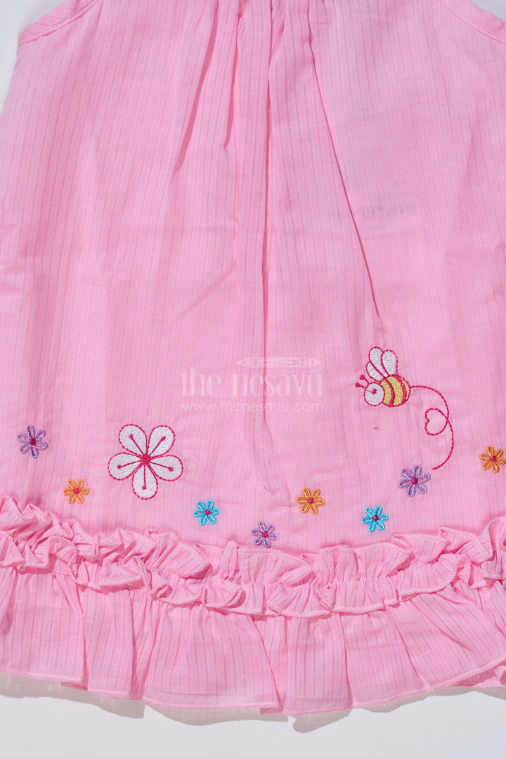 Baby Girls Frock for Birthday in Cotton with Embroidered Floral Details and Ruffled Straps