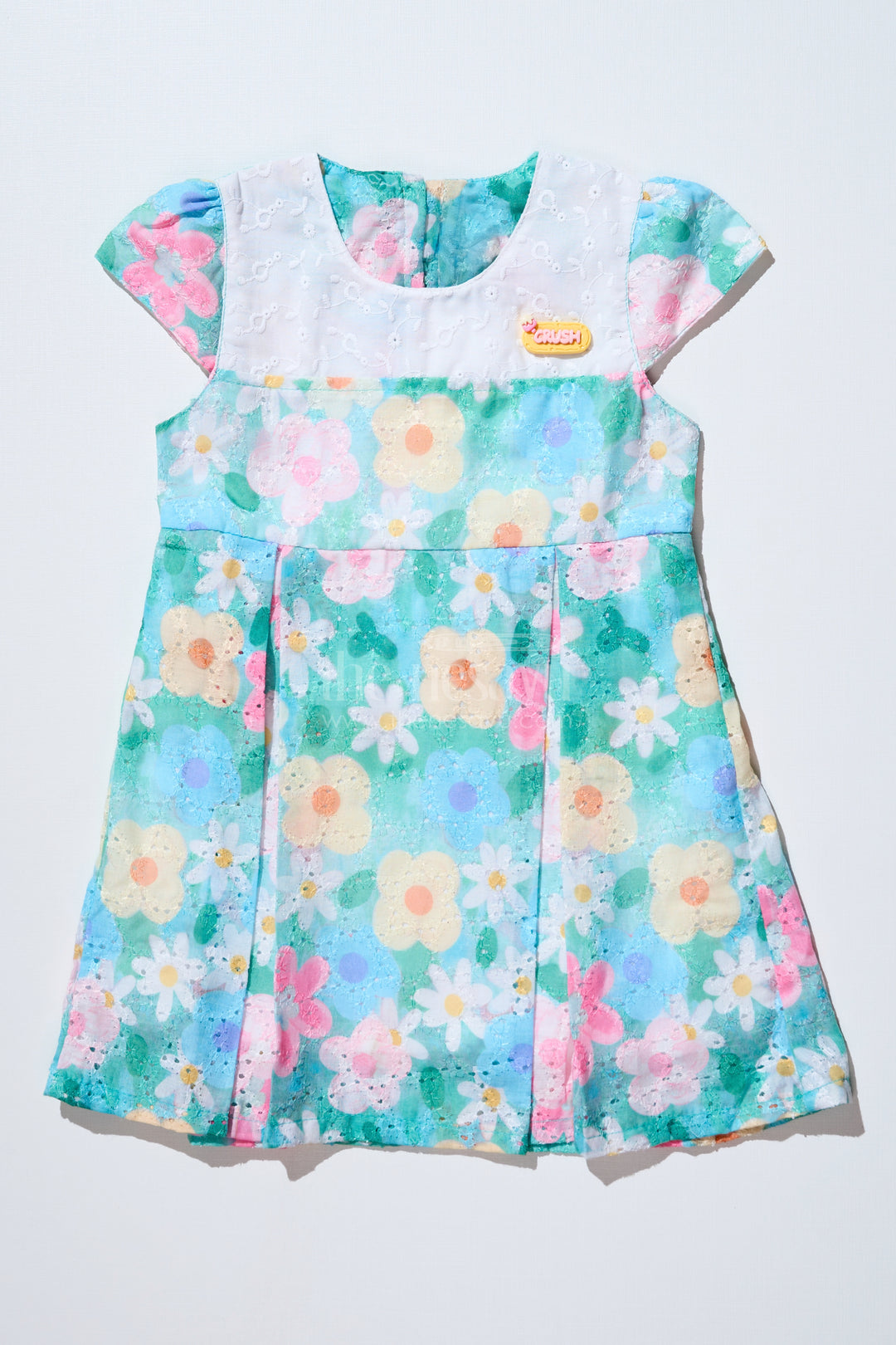 Baby Girls Floral Print Frock in Chikankari Cotton with Digital Prints and Lace Yoke