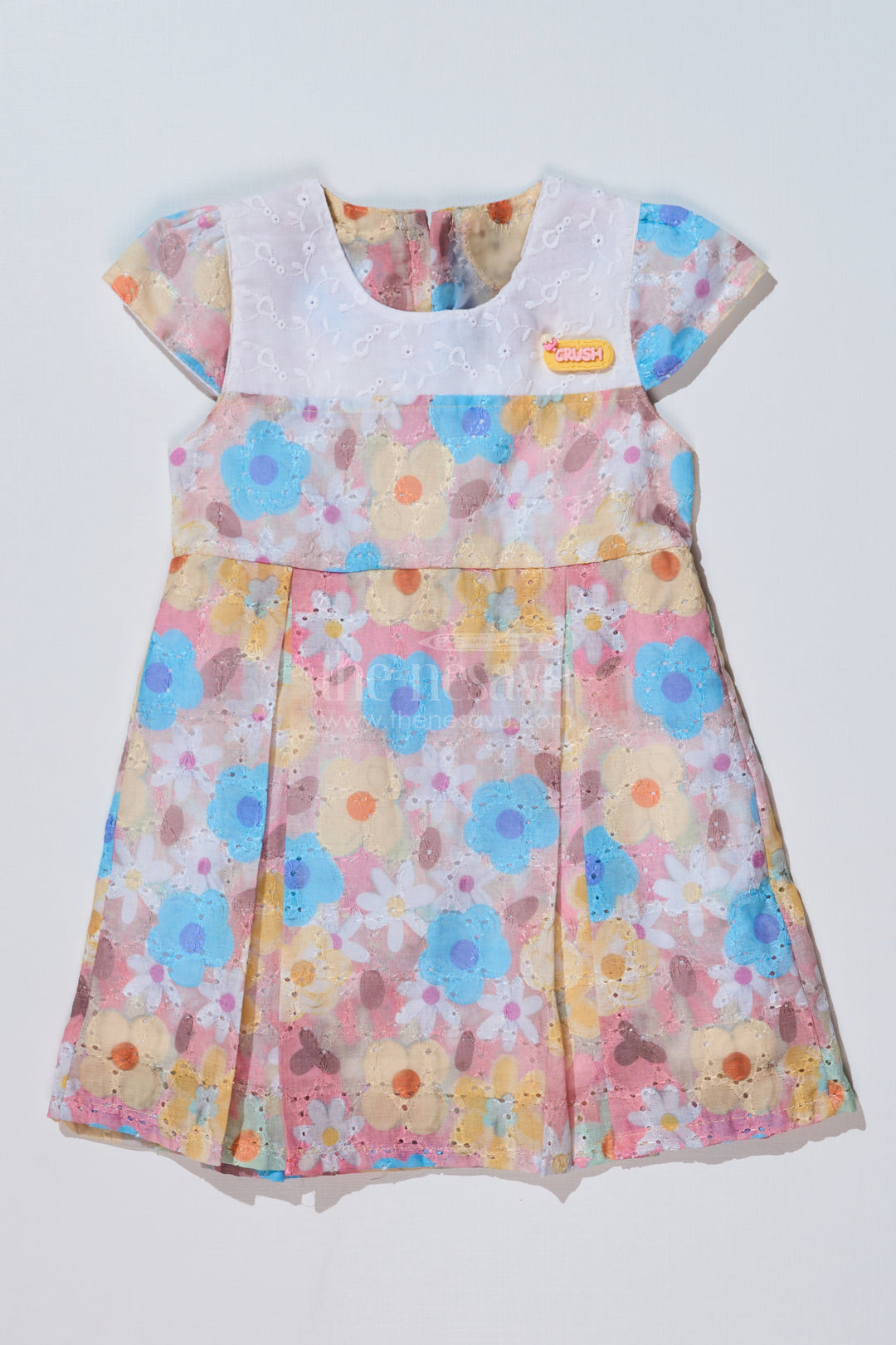 Baby Girls Flower Print Frock in Chikankari Cotton with Digital Prints and Lace Details