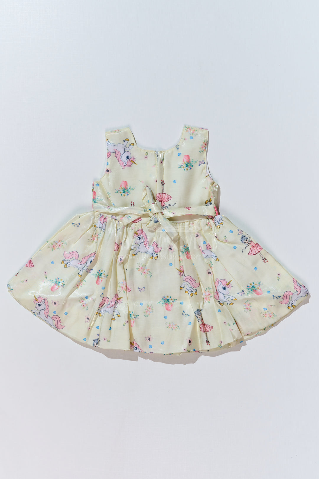 Easter Fancy Dress for Baby Girls in Glaza Satin Organza with Unicorn Print and Bow Accent