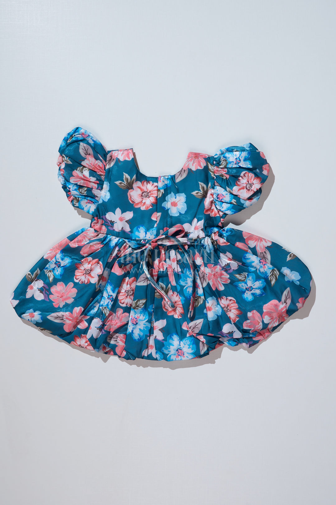 Elegant Organza Floral Frocks for Baby Girls in Glaza Satin with Puff Sleeves and Bow Detail