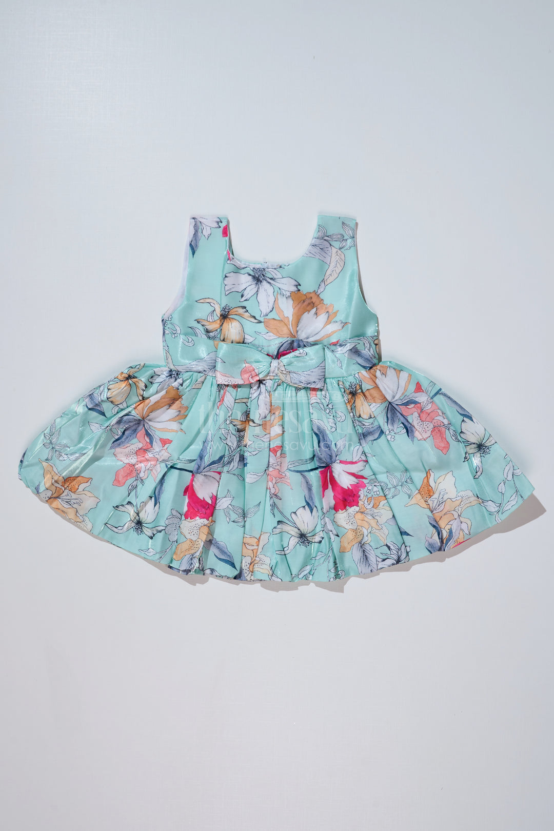 Summer Floral Frock for Baby Girls in Glaza Satin with Digital Print and Sleeveless Design