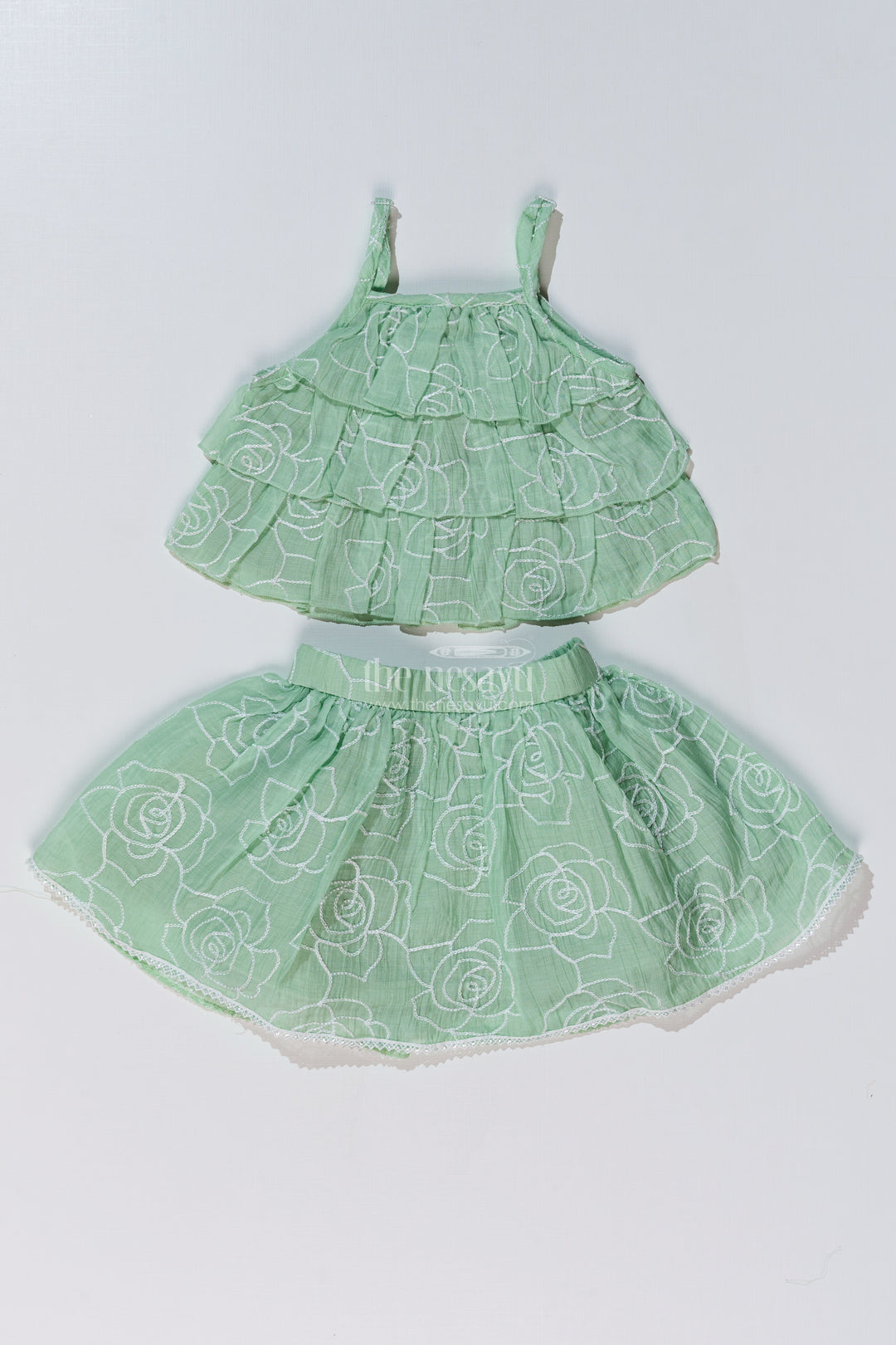 Adorable Casual Birthday Outfits for Girls with Ruffled Layers and Floral Thread Embroidery