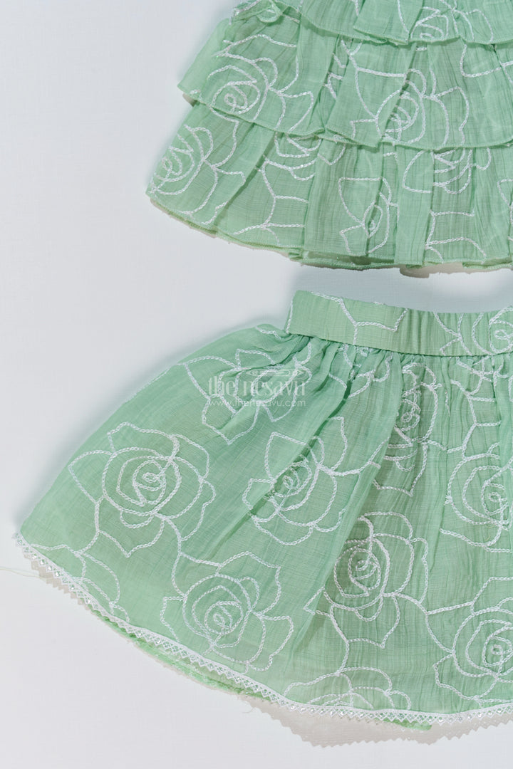 Adorable Casual Birthday Outfits for Girls with Ruffled Layers and Floral Thread Embroidery