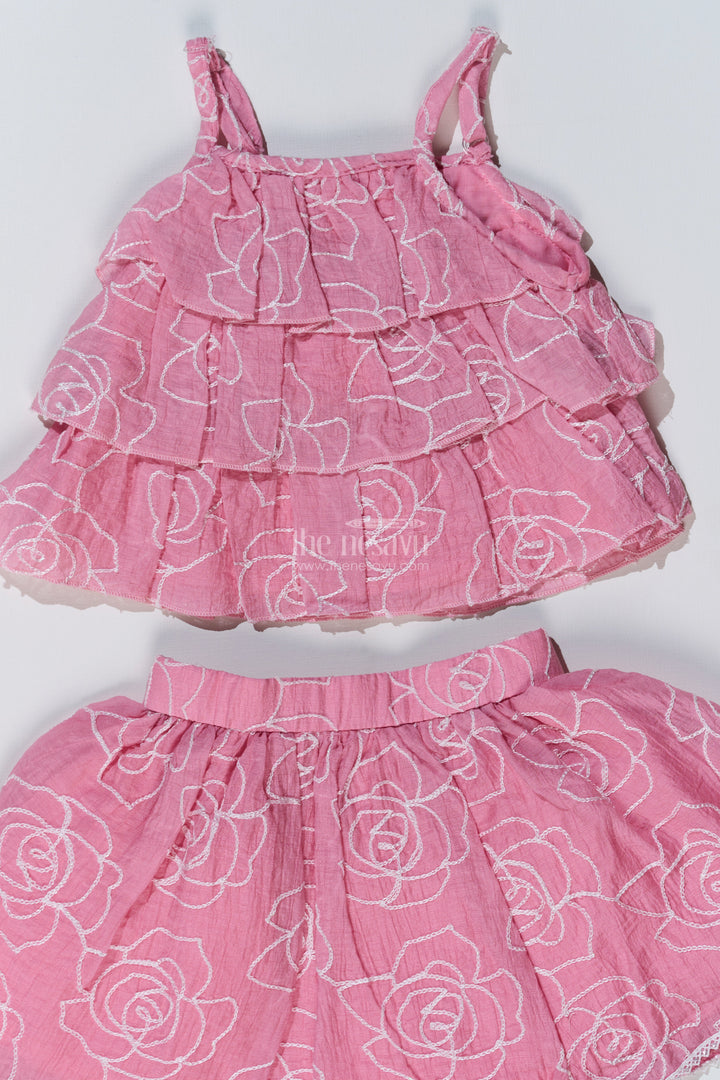 Stylish Smart Casual Clothes for Girls with Floral Embroidery and Ruffled Top