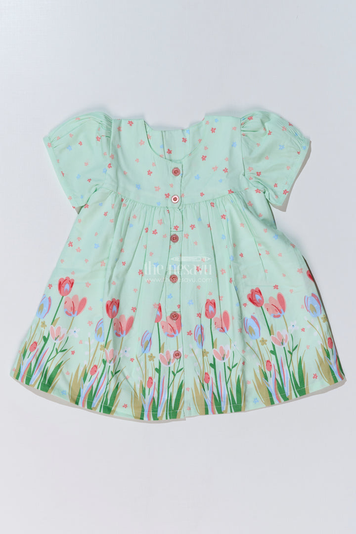 Adorable Floral Print Frock Suit for Baby Girls with Button-Front and Puff Sleeves