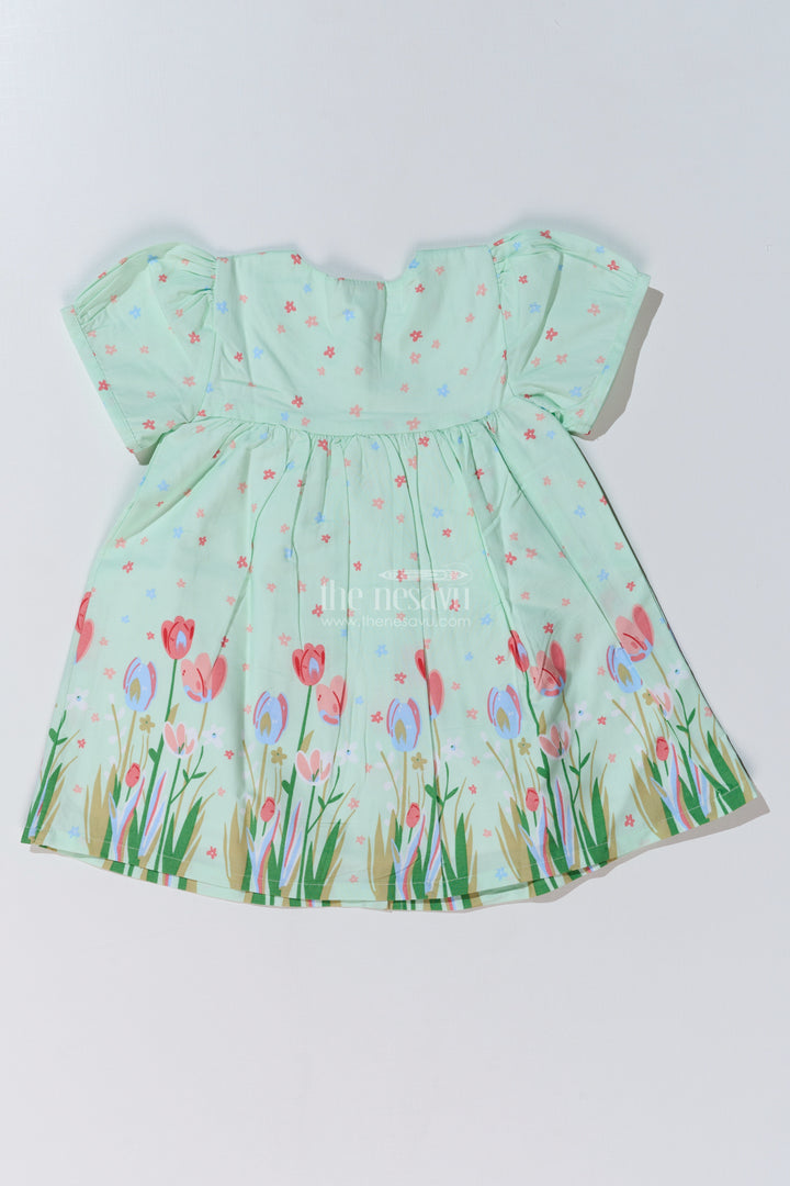 Adorable Floral Print Frock Suit for Baby Girls with Button-Front and Puff Sleeves