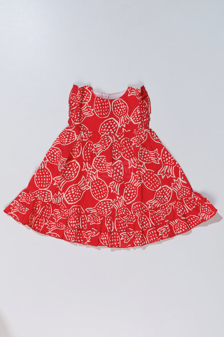 Baby Girls Red Short Frock with Playful Printed Design and Ruffled Hem for Everyday Comfort