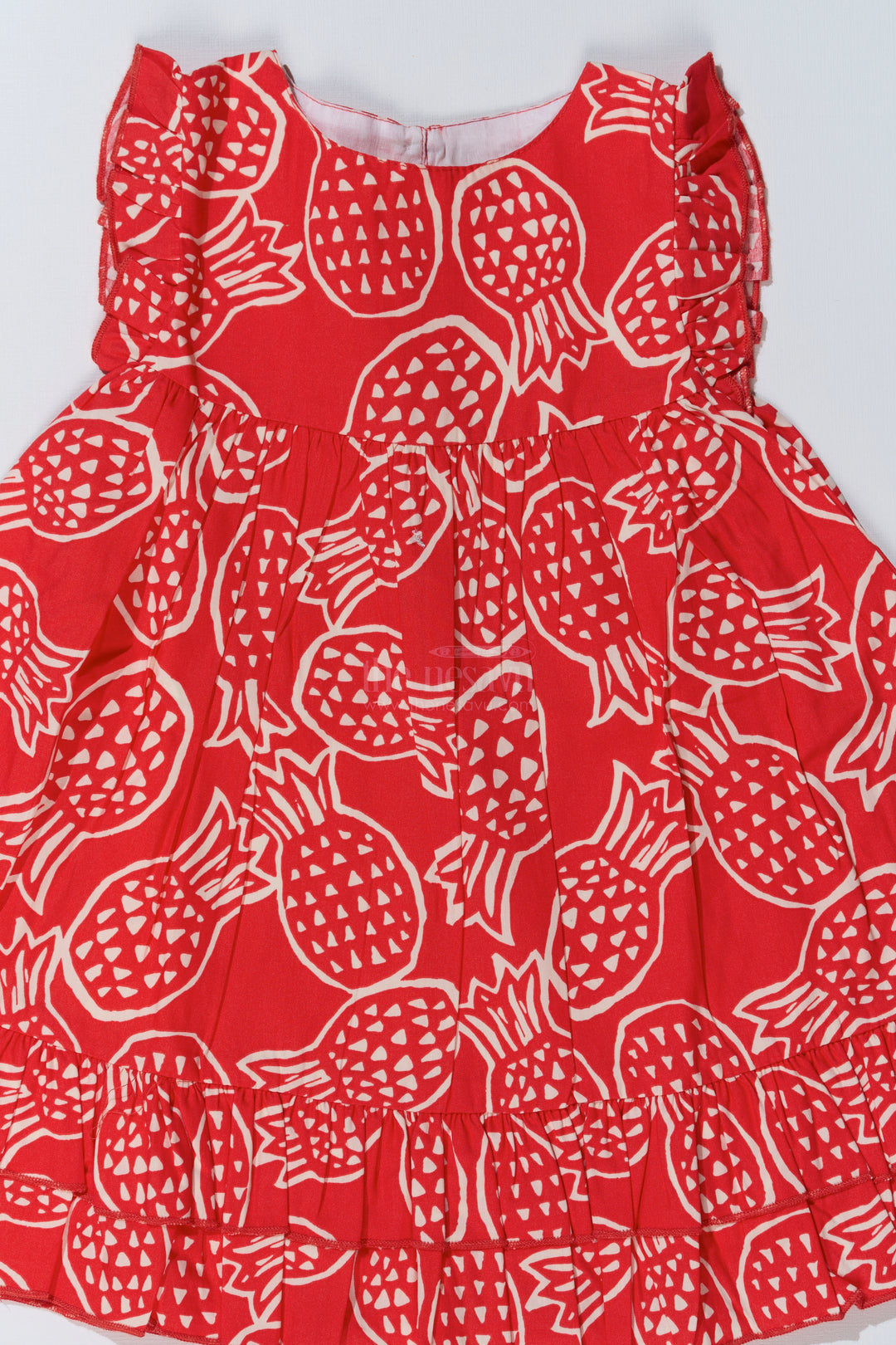 Baby Girls Red Short Frock with Playful Printed Design and Ruffled Hem for Everyday Comfort