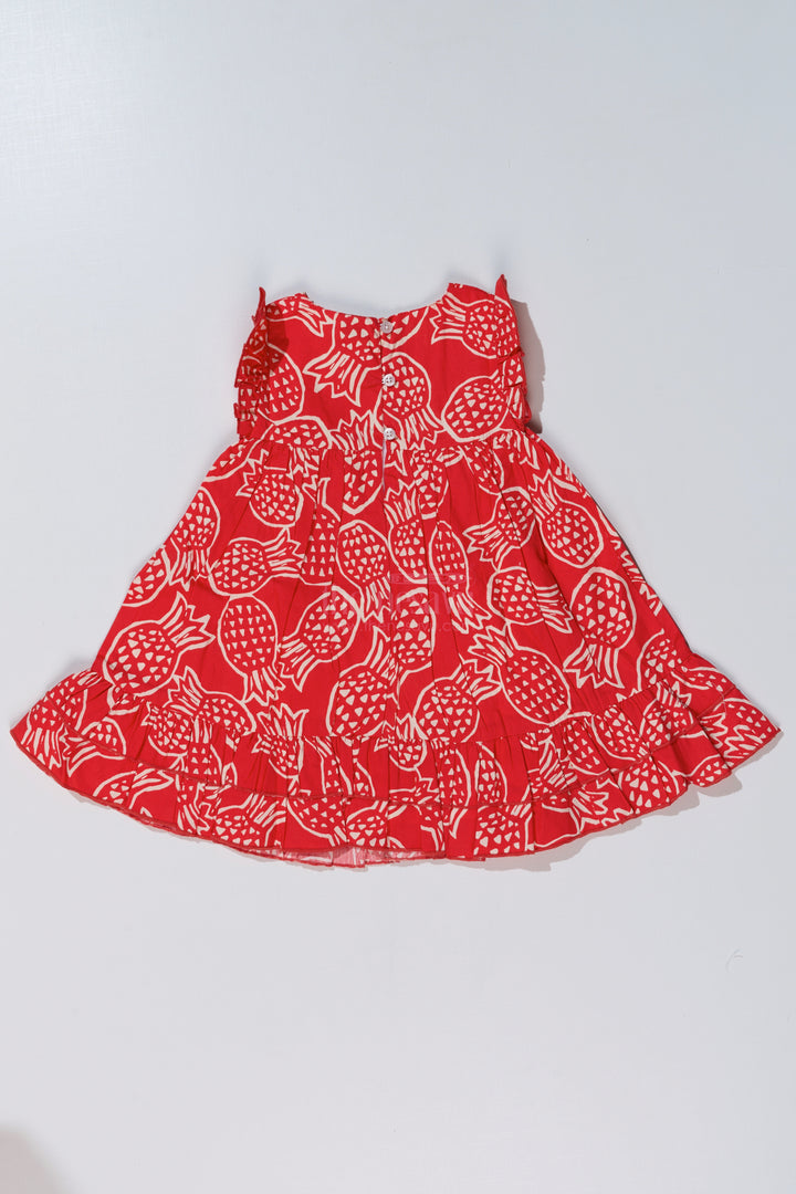 Baby Girls Red Short Frock with Playful Printed Design and Ruffled Hem for Everyday Comfort