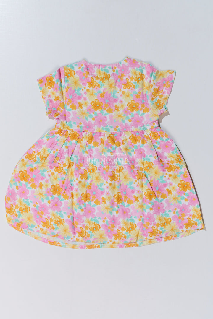 Baby Girls Flower Print Frock with Button-Down Front and Side Pockets for a Cute Everyday Look