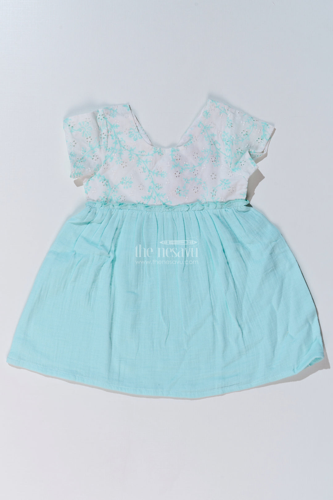 Baby Girls Cut Frock with Embroidered Lace Bodice and Flowy Cotton Skirt for a Graceful Look