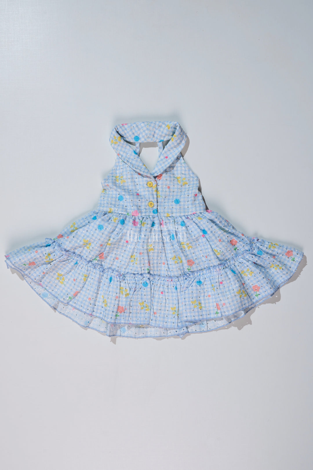 Baby Girls Frock Suit Look with Blue Checked Pattern and Ruffled Layers for a Chic Outfit