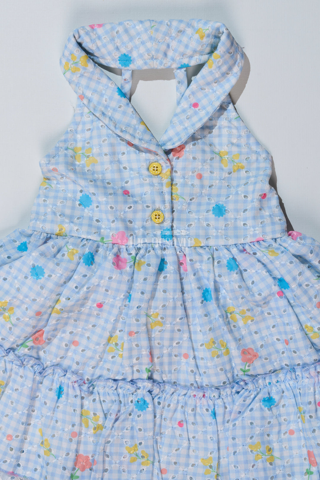 Baby Girls Frock Suit Look with Blue Checked Pattern and Ruffled Layers for a Chic Outfit