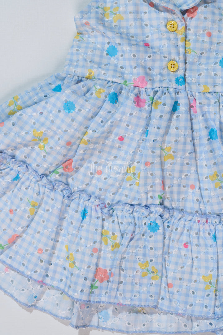 Baby Girls Frock Suit Look with Blue Checked Pattern and Ruffled Layers for a Chic Outfit