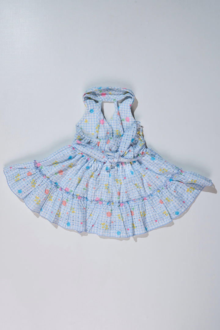 Baby Girls Frock Suit Look with Blue Checked Pattern and Ruffled Layers for a Chic Outfit