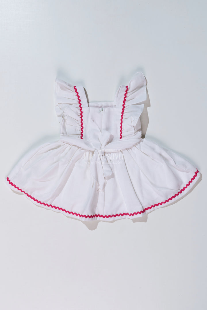 Baby Girls Frock Suit White with Embroidered Bodice and Flowy Rayon Skirt for a Classic Look