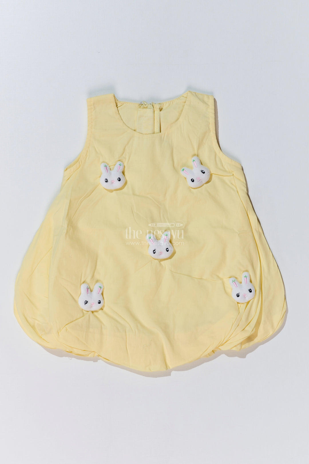 Baby Girls Frock Design Party Wear with Adorable Bunny Patches and a Flared Cotton Skirt