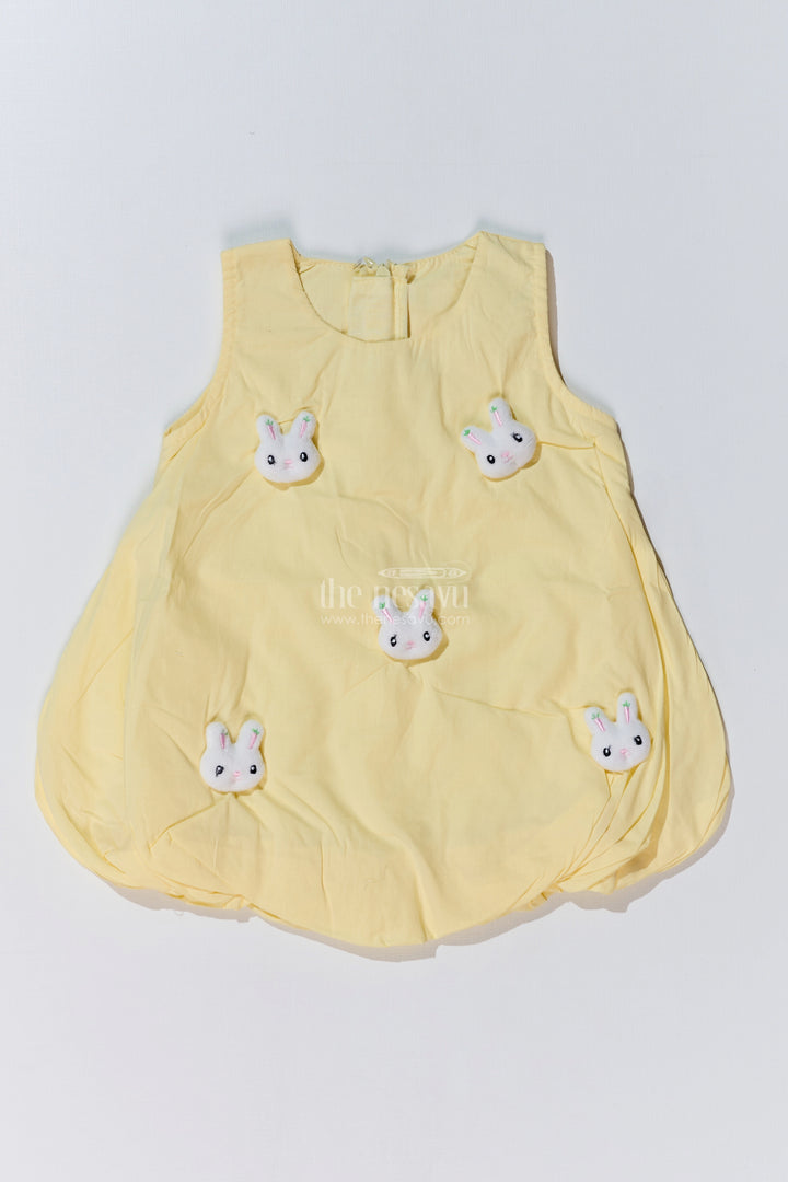 Baby Girls Frock Design Party Wear with Adorable Bunny Patches and a Flared Cotton Skirt