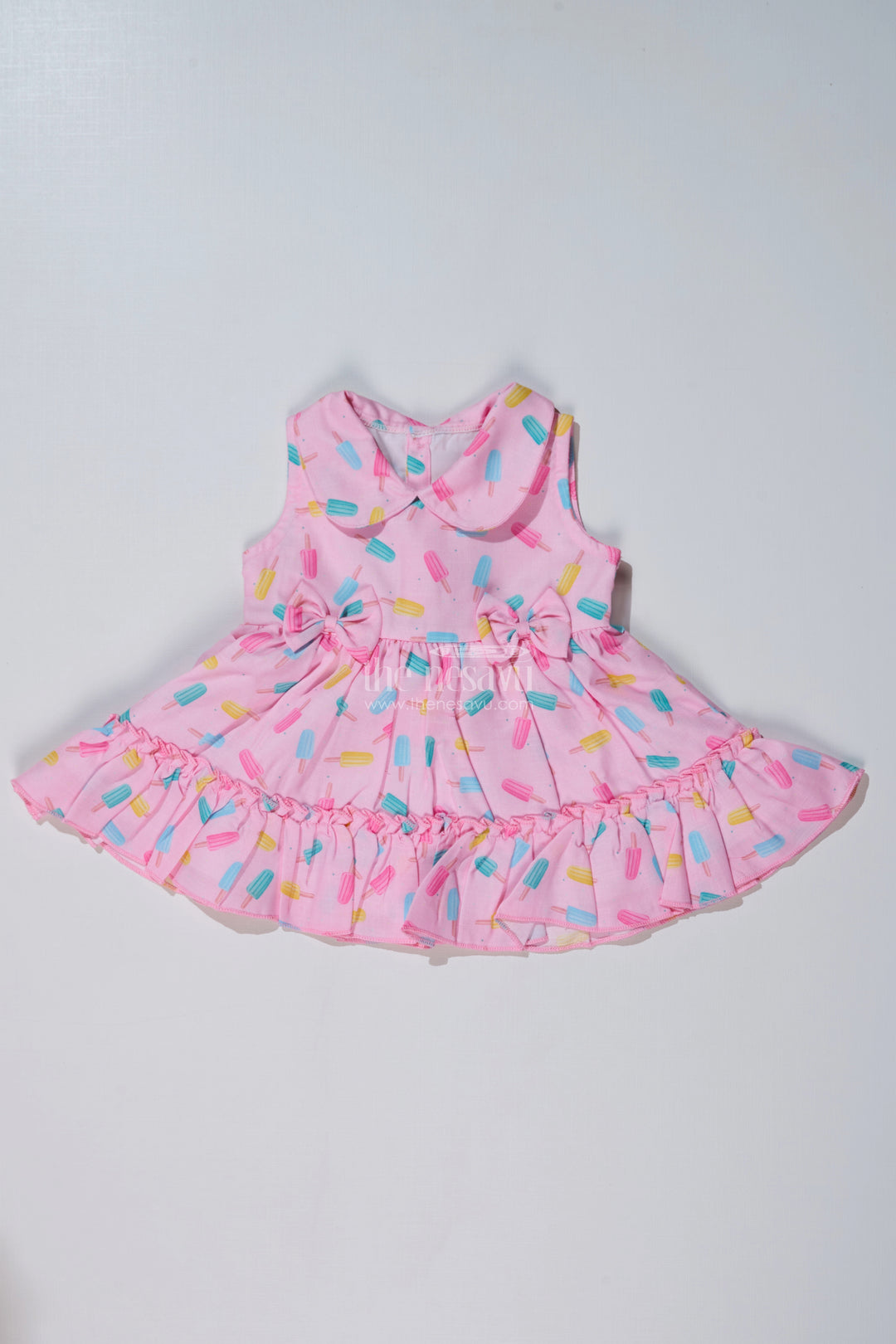 Baby Girls Floral Party Frocks with Ice Cream Print and Ruffled Hem for a Playful Look