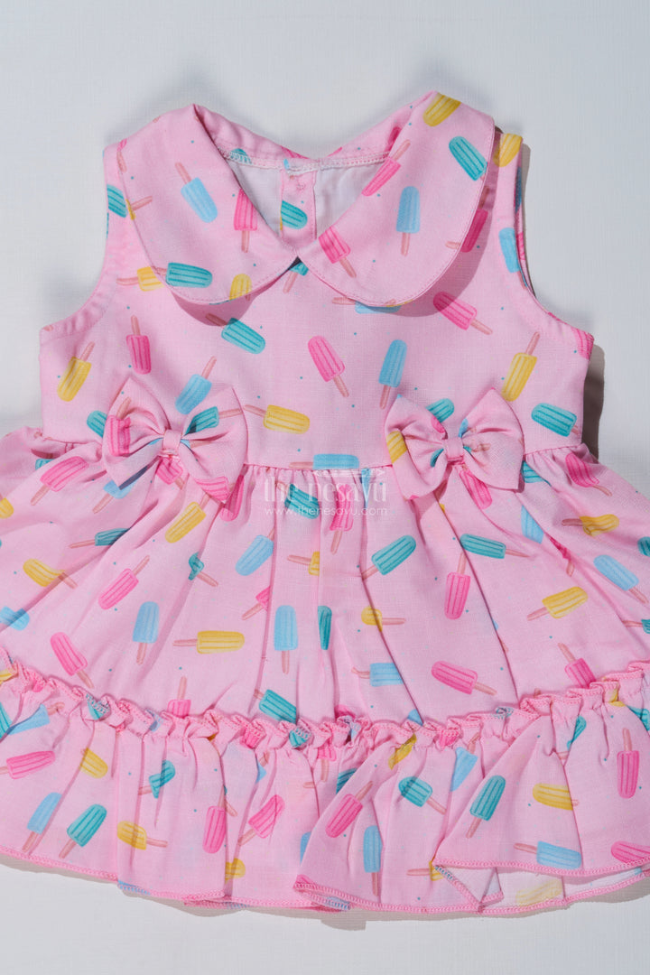 Baby Girls Floral Party Frocks with Ice Cream Print and Ruffled Hem for a Playful Look